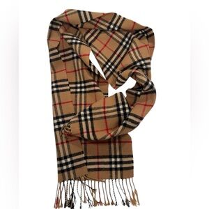 Burberry Tan and Red Checkered Nova Wool Scarf